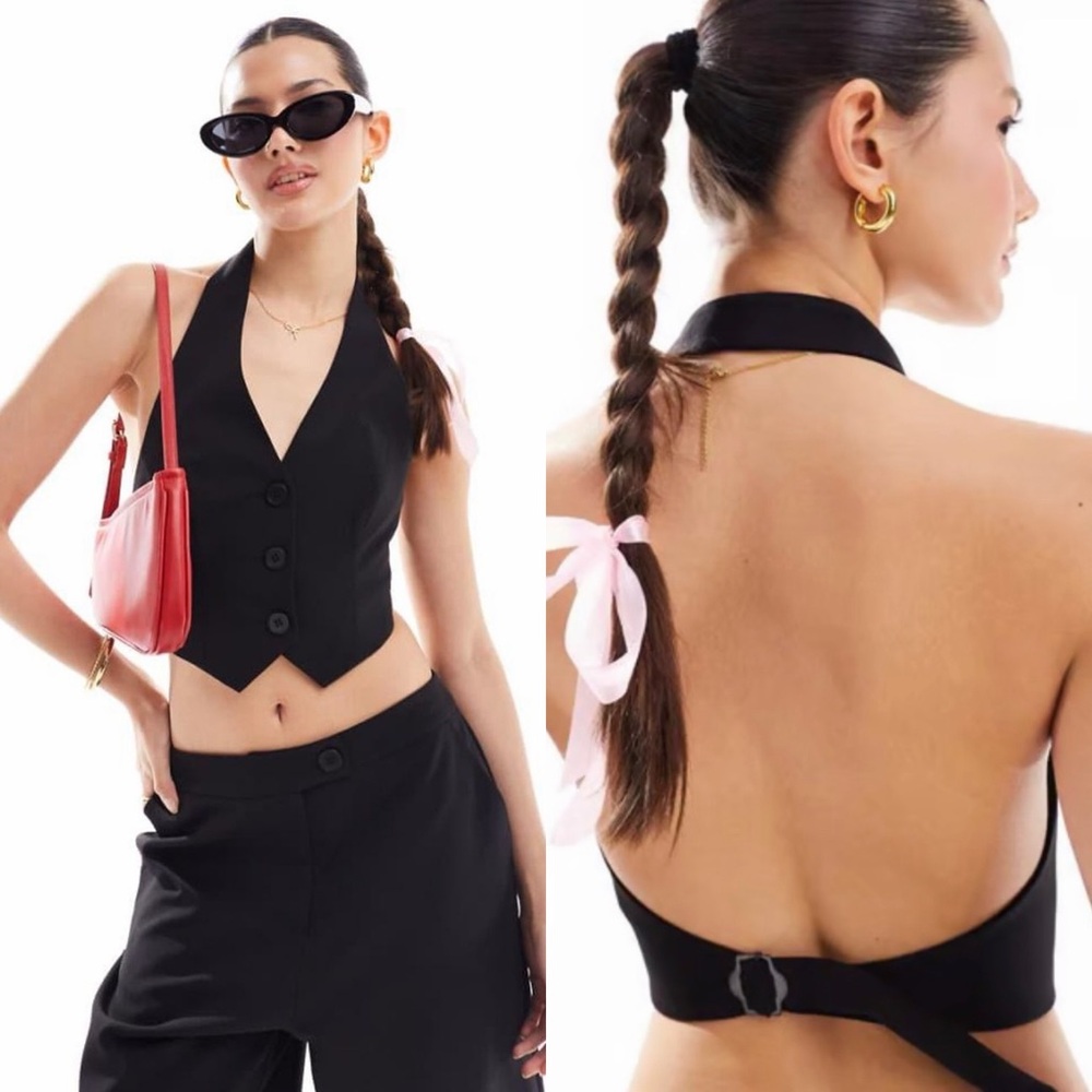 Miss selfridge black halter backless vest